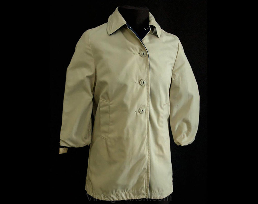 Girl's Size 6 Jacket - Khaki & Indigo 1950s Reversible Canvas Girls Coat - Child's Deadstock - Beige 50s Cotton - Original Tags - 24247-1
