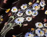 Size 6 Daisy Rayon Skirt - 1940s Inspired 1990s Brown & Blue Long Button Front A-Line - 90s Retro Wildflower Floral Design - Waist 24 to 26
