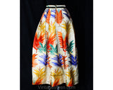 Size 8 Kimono Silk Skirt - Grand Feather Leaf Pattern Satin Brocade Maxi - 1960s Ankle Length - Orange Bottle Green Blue Yellow - Waist 26.5