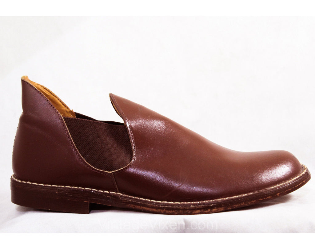 Size 7.5 Men's Shoes - 1950s Mens Chestnut Brown Leather Slip On Dress Shoe - Almost Mod 50s 60s Size 7 1/2 Gentlemen's Shoe - NOS Deadstock