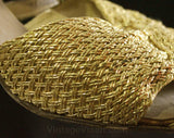 Size 5.5 Shoes - Hollywood Style 1950s Gold Sandals - 5 1/2 Glamour Girl Pin Up Starlet Evening Metallic Open Toe Shoes - 50s NOS Deadstock