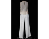 Size 6 Pant Suit - Small 1970s 80s Summer Chic Pantsuit - Breezy Cowl Tank Top & Tailored White Crepe Wide Leg Trouser Set - Waist 25.5