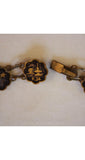 Butterflies Thai Niello Bracelet with 24KT Gold Detail - Black Japanned Metal - 1940s Butterfly & Birds - 40s Thailand Siam - 34758