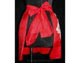 Charming 50s Sheer Red Apron with Handkerchief Pocket - Size Large - Waist 30 to 34 - Half Apron - Floral Roses - Cottage Chic - 40923