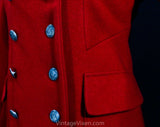Size 6 Red Jacket - 1990s Retro Wool with 1940s Look - Beautiful Tailoring - Double Breasted Coin Buttons - Petite Sophisticate - Bust 36