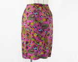 Size 2 Skirt - XS 1960s Purple Paisley Fitted Skirt - Linen Look Rayon - Preppy 60s Turquoise Blue, Olive Green, Mustard - Summer - Waist 24