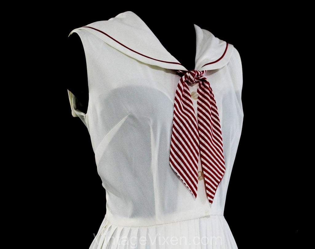 red and white sailor dress Addison Bay Cotton Poplin Short Sleeve Sailor Dress in Ruby Hatch | X-Small