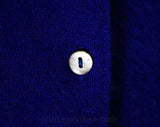 Size 14 Cashmere Cardigan - 1950s Cobalt Blue Button Front Sweater - Nautical Ribbon - Luxury Knit - Large 50s 60s Sailor Style - Bust 48