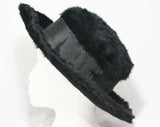 1910s Black Furry Angora Felt Hat - Wide Brimmed Rare Hat - Antique Edwardian Titanic Era Millinery - Fur Fiber Silk Satin Ribbon & Lining