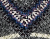 Size 10 Retro Sweater Vest - 1980s Gray Shetland Wool Knit - Ladies Medium Sleeveless Pullover - Lattice & Fair Isle - Cream Blue - Bust 36