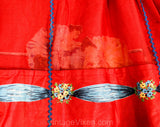 1950s Ballerina Reversible Apron with Swag Border Print - 50s Novelty Print Red Half Apron - Edgar Degas - Medium Large - NOS Deadstock