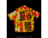 Men's XS Aloha Shirt - Teen Size 1960s Barkcloth Hawaiian Shirt by Malihini - Burnt Orange Brown Daisy Print 60s Tiki Lounge - Chest 37.5
