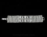 Glam 50s Bracelet - 1950s Clear Rhinestone Formal Evening - Glamorous Movie Star Style Jewelry - 50s Rhinestones Flexible Silvertone Metal