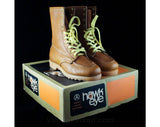 Boys Brown Hiking Boots - Boy's Size 3 1/2 - Authentic 1970s Boot - Acme 60s 70s Leather Boots - 3.5 D Width - NOS Hawk Eye Deadstock In Box