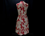 Size 6 Paisley Dress - Rouge Red Cotton Gauze Tailored 60s Dress - Sleeveless 1960s Summer Chic - Paprika Khaki White - Waist 26 - 46635