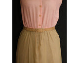 Size 6 Pink Khaki Gauze Dress & Jacket - Femme Soft Airy 80s Summer Dress With Belt - Pastel Cotton Preppy Suit - Bust 34 - Waist 26 to 31