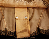 Size 6 1920s Flapper Teddy - Peach Silk Chemise Full Slip with Bandeau Beige Lace Bust - Gorgeous Authentic 20s Lingerie - Buttoned Crotch