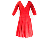 Size 8 Red Lace Dress - Classic Mid Century 1950s Vintage Vixen Cocktail - 50s Ballerina Fit and Flare Silhouette - Elegant Party - Waist 27
