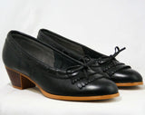 Size 7 M Leather Loafers by Dexter - High Quality - 1980s - Fine Black Leather Shoes - Preppie - Stacked Wood Heels - Deadstock -43236-1