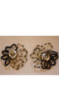FINAL SALE Airy Black & Silver Beaded Flower Earrings - 1950s Floral Beadwork - Hand-Strung Wire - Rhinestone Accents - NOS Deadstock