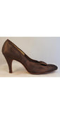 Size 8.5 Shoes - 1940s 1950s Metallic Brown Pumps with Bow Accent - Size 8 1/2 AA - 3.5-Inch High Heels - 40s 50s Glamour - 35829-1