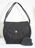 1930s Art Deco Handbag with Pinstripe - 30s Black Purse with Pin Stripes - Rare Deadstock Bag with Original Tag Coin Purse - 39571