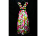 Size 4 Summer Ball Gown - 1960s Tropical Silk Designer Evening Dress - Vivid Floral Organza & Velvet - Kiki Hart Elizabeth Arden - Bust 32.5