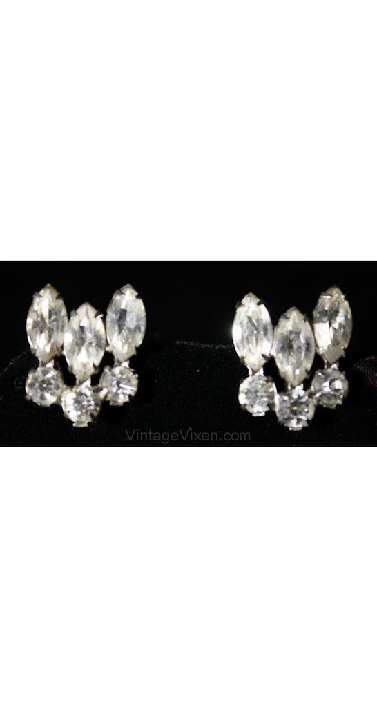 Vintage 1950s Rhinestone Exclamation Earrings - Clear Glass 50s Screw Backs - Grammar Glamour - Cocktail Hour Style - Screwbacks - 36440-1