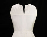 Size 6 White Silk Dress - Mod 60s Sleeveless Summer Sheath - Minimalist Design & Hand Woven Rope Belt - Small 1960s Resort Chic - Bust 34
