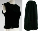 Size 6 Steampunk Victorian Inspired 60s Black Velveteen Dress Set - Top & Maxi Skirt - Ankle Length - 1960s Romantic - Waist 26 - 39890-1