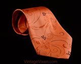 40s Mens Tie - Burnt Orange Squirrels Novelty Print 1940s Silk Necktie - Frolicking Forest Animals - Autumn WWII Swing Era Wide Men's Cravat