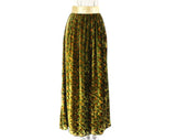 Size 10 Velvet Evening Skirt with Gold Lame' Waistband - Gorgeous 60s 70s Moss Green & Burnt Orange Watercolor Panne - Medium Waist 28