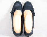 Size 6 Navy Leather Shoes by Dexter - High Quality 1980s Preppy Loafer - Dark Blue Tassel Bow - Wedge Rubber Heels - 80s NOS Deadstock