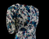 Size 8 1930s Dress - Sheer 30s Rayon Print - Turquoise & Purple Floral Garlands - Authentic Vintage Short Sleeve Summer Frock - Bust 34.5