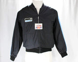 Men's Medium Racing Jacket - Black Sporting Nylon Windbreaker with Mercury Marine Logo - Late 70s Early 80s - NWT Deadstock - Chest 42