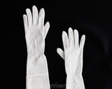 Long Silver Gloves - Glamour Girl 1950s 60s Metallic Lurex Knit Gloves - Past The Elbow Upper Arm Opera Length - Original Reptile Print Box