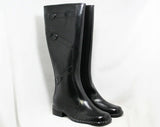 Size 6 Trompe L'Oeil 60s Black Boots - 1960s Waterproof Rubber - Sophisticated 1960s - Faux Buckles - Fleece Lined - Unworn NOS Deadstock