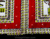 1950s Novelty Print Fabric - Orange Chartreuse Chariots Egyptian Greek Hieroglyph Style Cotton - More Than 16 Square Panels - Over 3 Yards
