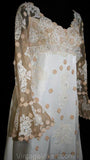 Size 8 Wedding Dress with Train - 1960s Satin & Antiqued Beige Lace Bridal Gown by Priscilla of Boston - NWT - Bust 35 - Waist 28 - 31791-1