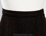 Size 8 50s Tweed Suit - Dark Brown Pinstriped 1950s 60s Tailored Jacket & Skirt - Gorgeous Forest Green Stripe and Satin Lining - Waist 27