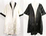 XL 1950s Evening Coat - Size 20 Asian Silk Satin Brocade - 50s Reversible Black & White Formal Coat - Gorgeous Quality from the Far East