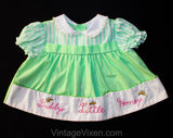 Daddy's Little Honey 1960s Baby Dress - Mint Green Vintage Infant's Frock with Bees Embroidery - Spring 60s Pastel Bumblebee Embroidery