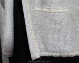 Size 6 St John Cardigan - Designer 70s Suit Separates - Oatmeal Textured Wool Knit Natural Cream Crochet Trim - Open Front Sweater - Bust 34