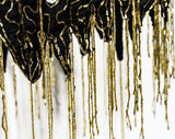 XXS 1990s Beaded Halter Dress - Black Silk Chiffon Size 0 Party Cocktail with Gold Beads & Fringe - Sexy Savage Jagged Hem - Bust 33.5