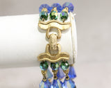 Blue & Green Beaded Glass Bracelet - Triple Strands - Gorgeous 1950s 1960s Jewelry by Corocraft - Sapphire Peridot Aurora Borealis - 50450