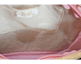 60s Large Summer Beach Bag - Resort Chic 1960s Braided Natural Jute Satchel with Rope Straps - Large Tote Pink Lining - Made In Hong Kong