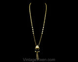 Victorian Revival Necklace by Richelieu - Antique Style Pendant - 60s 70s Faux Pearl Cabochon with Metal Tassel - Red Blue Green Gold White