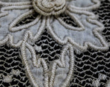 Size Small Victorian Jacket - 1890s 1900s Edwardian Summer Bolero - Cutwork Ecru Linen & Crochet Flowers with Jagged Hem - Bust 34