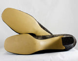 Size 8 1960s Shoes - Dark Brown Faux Alligator Pumps - Mod 60s Vegan Shoes with Brassy Gold Details - AA Narrow Width - Unworn NOS Deadstock