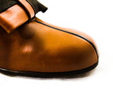 Size 5 Brown 1940s Shoes - Unworn 40s Secretary Style Caramel Tan Leather Pumps - 5 AA Deadstock - Fall Autumn - Swing Era Two Tone Bow